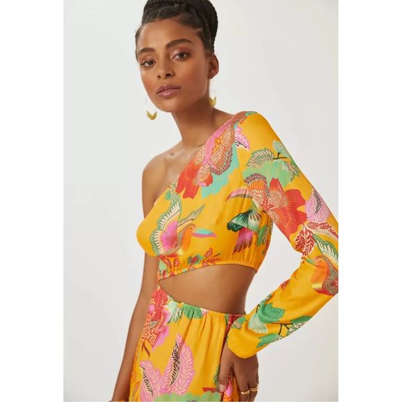 New Farm x Anthropologie Single-Shoulder Printed Maxi Dress Size XXS - Picture 2 of 6